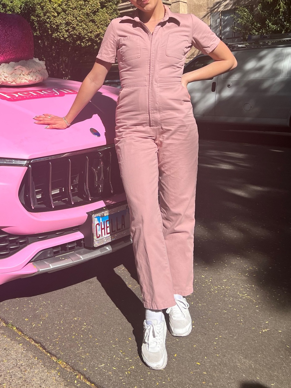 BDG Dusty Rose Short-Sleeve Zip Front Jumpsuit